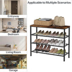 4-Tier Metal Shoe Rack with Wood Top - Durable & Space-Saving Shoe Organizer,Industrial Shoe Organizer Shelf Bench Storagefor