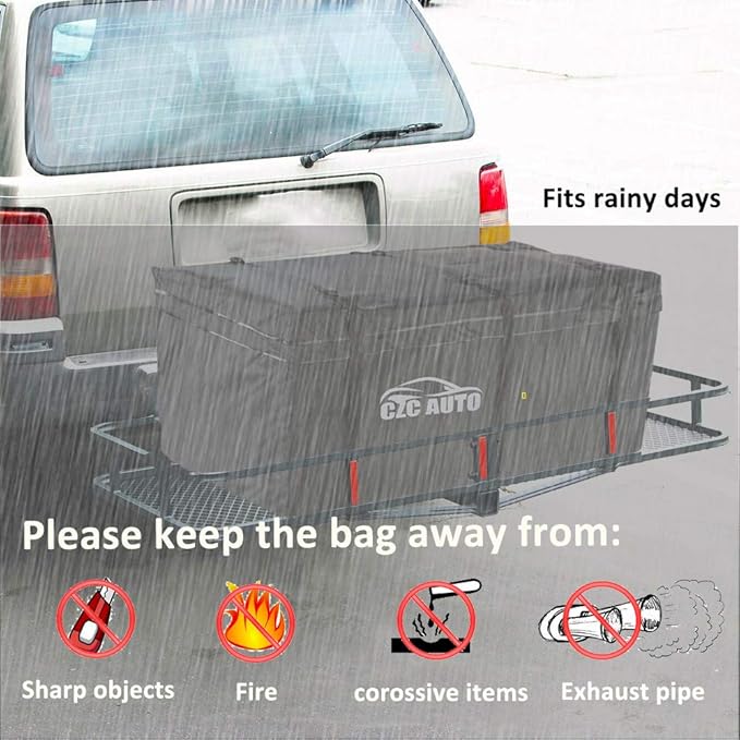 CZC AUTO Hitch Cargo Carrier Bag, 20 cu. ft Waterproof/Rainproof/Weatherproof Cargo Traveling Bag for Car Truck SUV Vans' Hitch Trays and Hitch Baskets, Safe Steady Durable Soft, Black