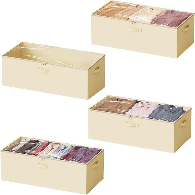 SpaceAid 4 Pack 10" High Under Bed Storage Containers, Large Underbed Storage Organizer Bins with Lids for Bedroom, Dorm, Clo