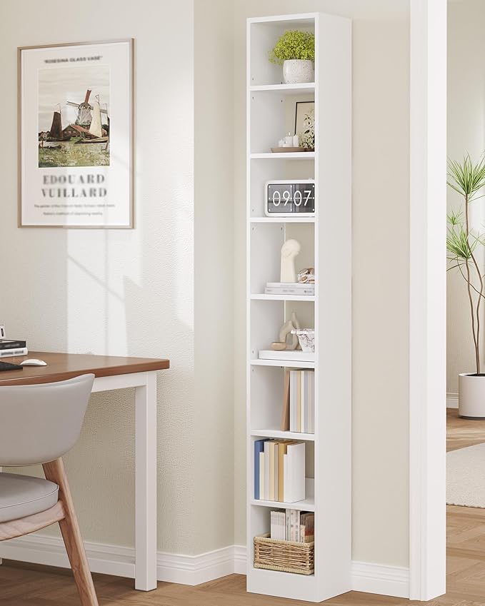 Hzuaneri Bookcase, Tall Narrow Bookshelf, Open Display Storage Shelf, Skinny Cube Book Shelf with Adjustable Shelves, CD Rack