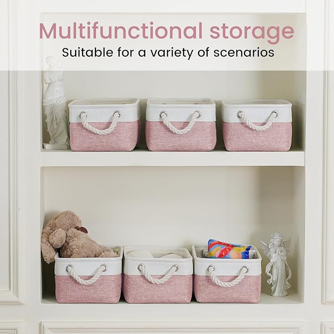 Storage Baskets for Shelves 11.8x7.9x5.2 Inch, Foldable Fabric Storage Bins with Handles, Small Storage Baskets for Organizin