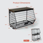 Goozii Hanging Wall Fruit Basket for Kitchen Counter 2 Pack, Stackable Wire Baskets for Organizing with Wood Lid, Potato and 