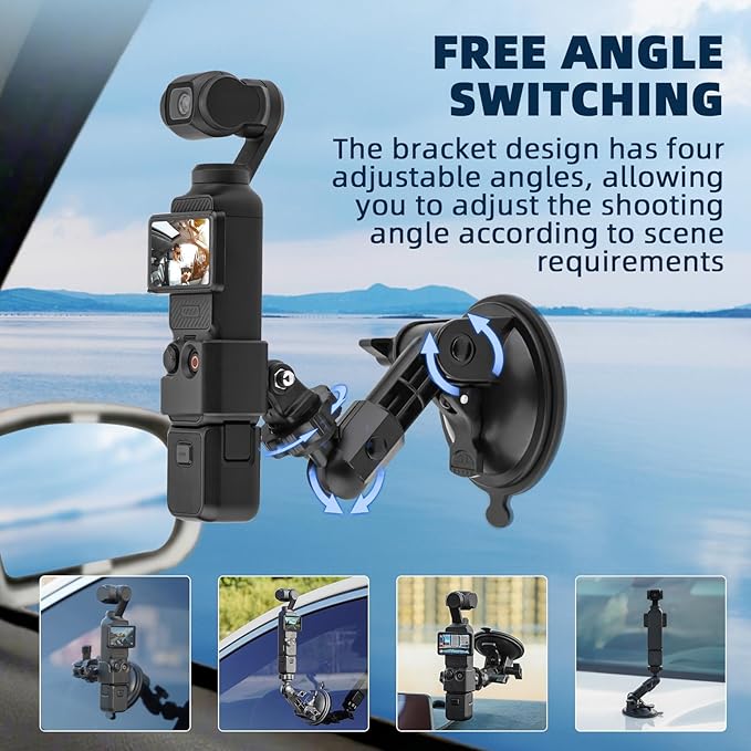 BRDRC Pocket 3 Suction Cup Mount, For Xtra Muse Car Windshield Window Dash Holder Kit with Expansion Adapter for Insta360 X4 X5 Go 3S for GoPro Max Mini Hero Pocket 3 2 Action 6 5 Pro Nano Accessories