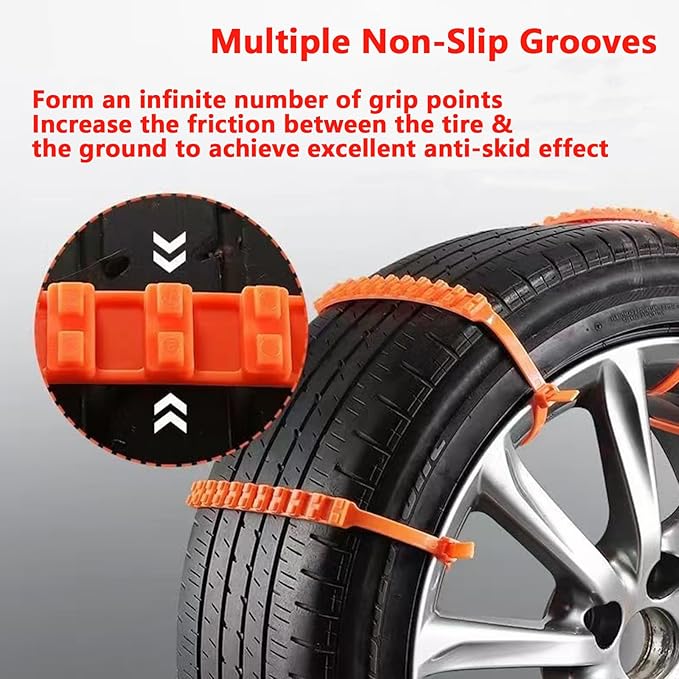 2025 Reusable Anti Skid Snow Tire Chains Car Winter Wheels Chain Universal Cable Tire Belts,10 Pack Orange Non-Slip Zip Tie T
