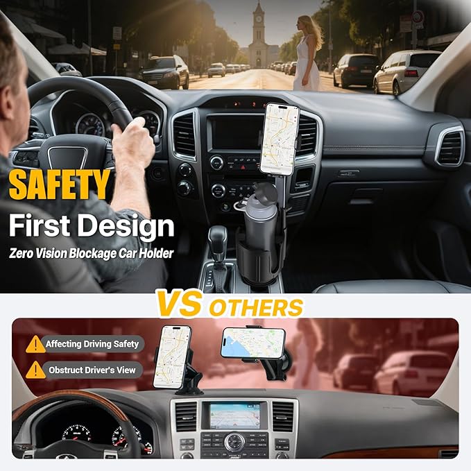 Car Phone Mount with Cup Holder Expander - Upgraded Anti-Shake 2-in-1 Cup Phone Holder for SUVS Trucks with Adjustable Alumin