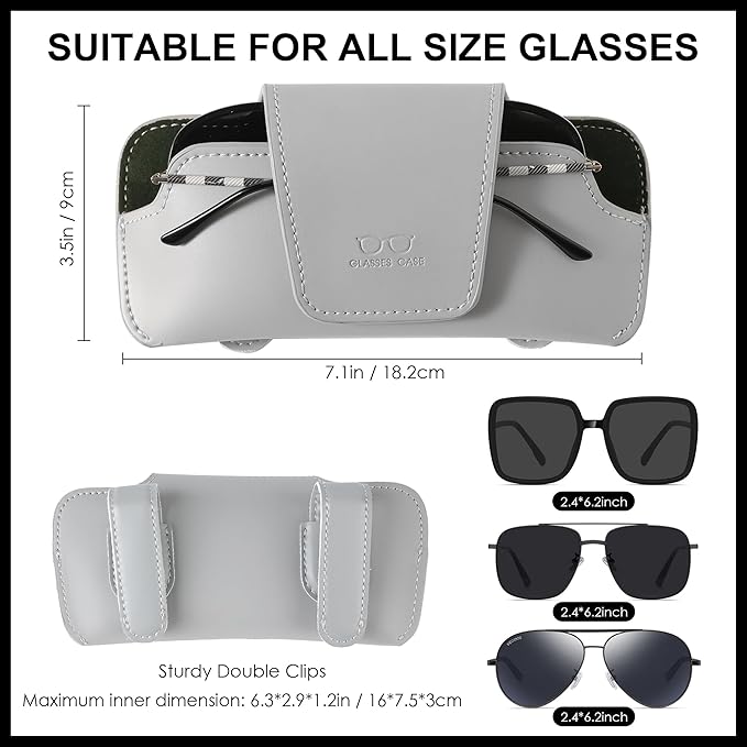 Car Sunglasses Holder for Car Visor Vegan Leather Auto Eyeglass Case with Clip Automotive Interior Visor Accessories