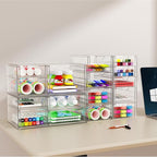 YFXCVSL Acrylic Makeup Organizer with 31 Drawers, 6 Pack Clear Storage Drawers, Bathroom Makeup Organizer for Palettes, Cosme