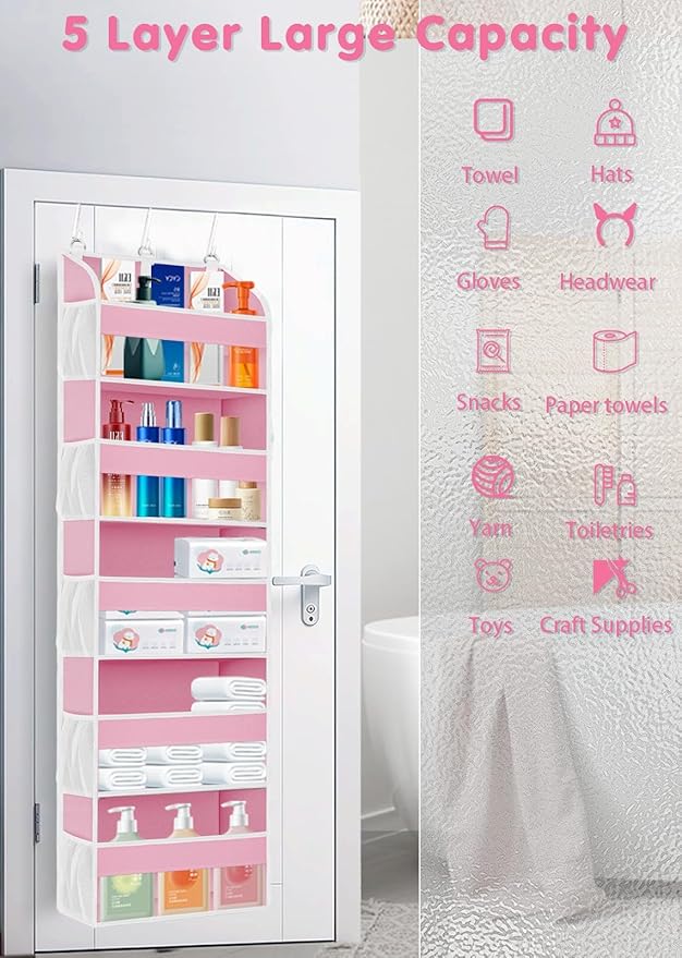 TAHAVICE 2 Pack Over The Door Storage Organizer with 5 Pockets 10 Mesh Pockets, 44 lbs Weight Capacity Door Hanging Organizer