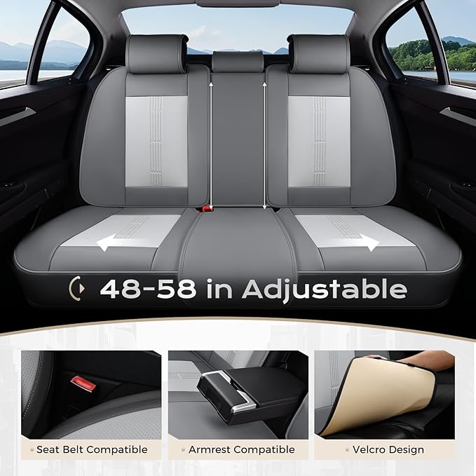 Coverado Car Seat Covers Full Set, Front Seat Covers with Lumbar Support and Back Seat Cover Waterproof Leather Automotive Se