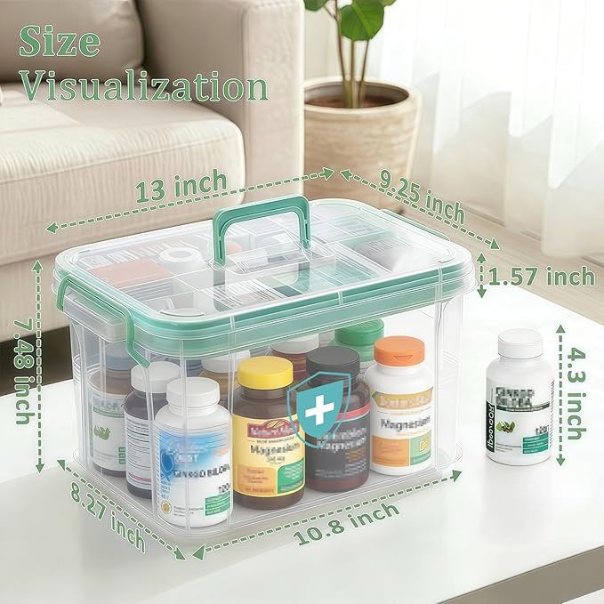 ANYPROLUS 15QT Clear Medicine Organizer Box with Handle, Plastic Medicine Container with Tray First Aid Box Empty, Thickened 