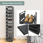 Vertical Shoe Rack, 10 Tier Narrow Shoe Rack for Closet & Entryway, Space Saving Tall Shoe Organizer for Small Spaces, Sturdy