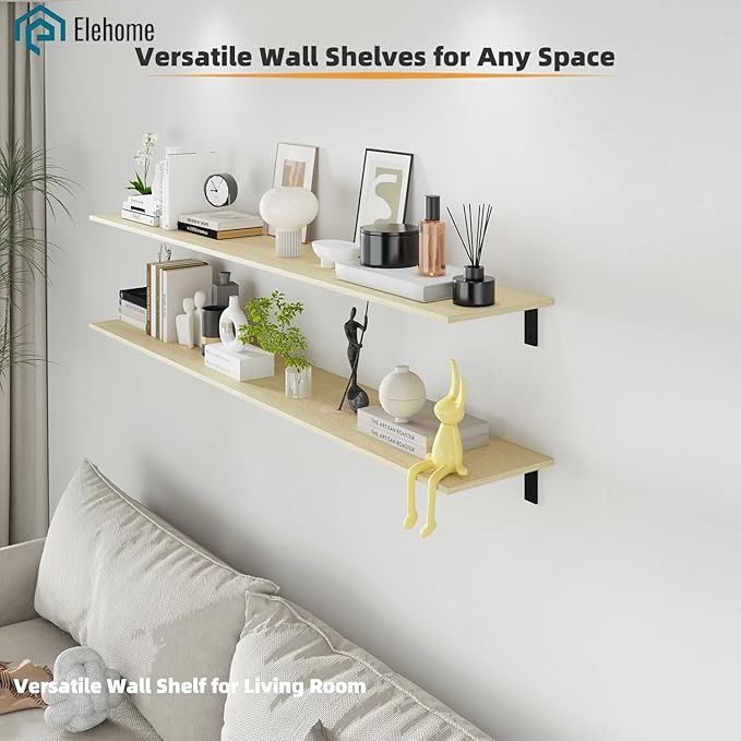 Floating Shelf Board for Wall 5/8" –1 Pack Board Only, No Brackets – 72" L x 10" W x 0.6" T Lite Oak Melamine Wood Floating S