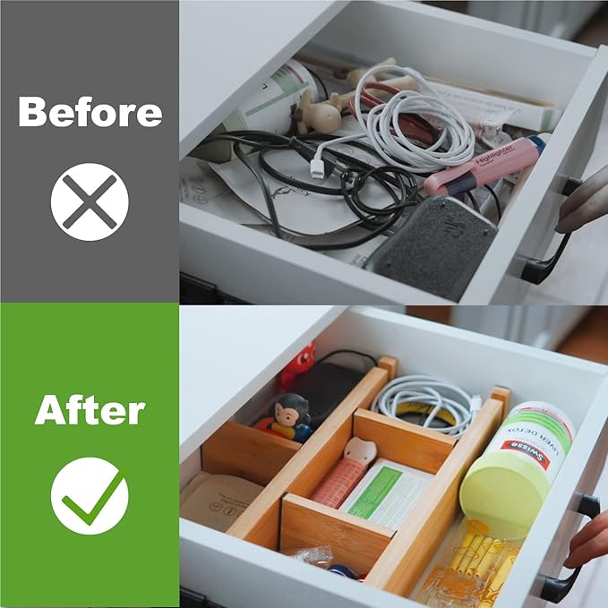 ANTOWIN Bamboo Drawer Dividers Organizers, Drawer Separators Splitter,17-22 inches Long Adjustable Spring-loaded Organizer fo