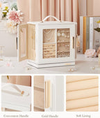 Homde Jewelry Box 360° Rotating, Necklace Earring Organizer with Transparent Window, Mirror, 7 Drawers, Large Ring Display St