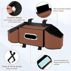 7-In-1 Car Seat Back Organizer with Cup Holders, Tissue Box, Garbage Can&Hooks, Multifunctional Headrest Storage Organizer, Headrest Cup Holder for Backseat, Car Accessories for Trips, Travels(Brown)