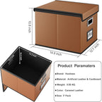Huolewa File Organizer Boxes with Lids, Collapsible Faux Leather Hanging File Folder Box Organizer with Plastic Slide, Decora