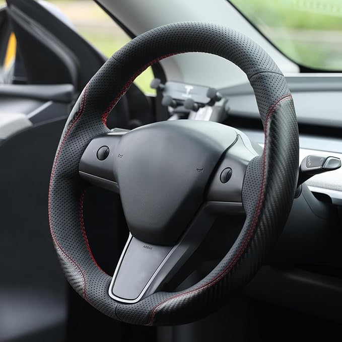 MEWANT Hand Stitched Steering Wheel Cover for Tesla Model 3 2017-2023 / Model Y 2020-2023 for Tesla Model 3/Y Accessories