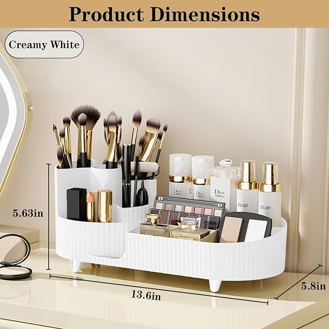 Rotating Vanity Organizer with Brush Holder, Large Spinning Makeup Skincare & Cosmetic Organizer, Countertop Perfume & Lotion