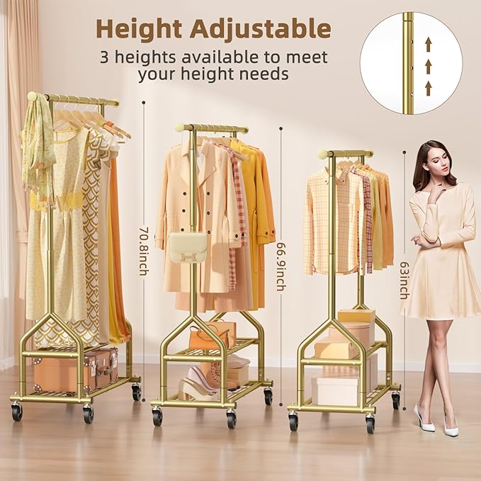 EAGMAK Heavy Duty Clothes Rack Load 556 LBS, Rolling Clothing Rack With Shelves, Height Adjustable Metal Clothes Hanger with 