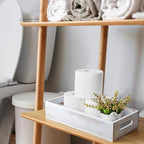 ALELION White Bathroom Basket - Wooden Toilet Tank Paper Basket with Handle for Organizing - Back of Toilet Storage Organizer