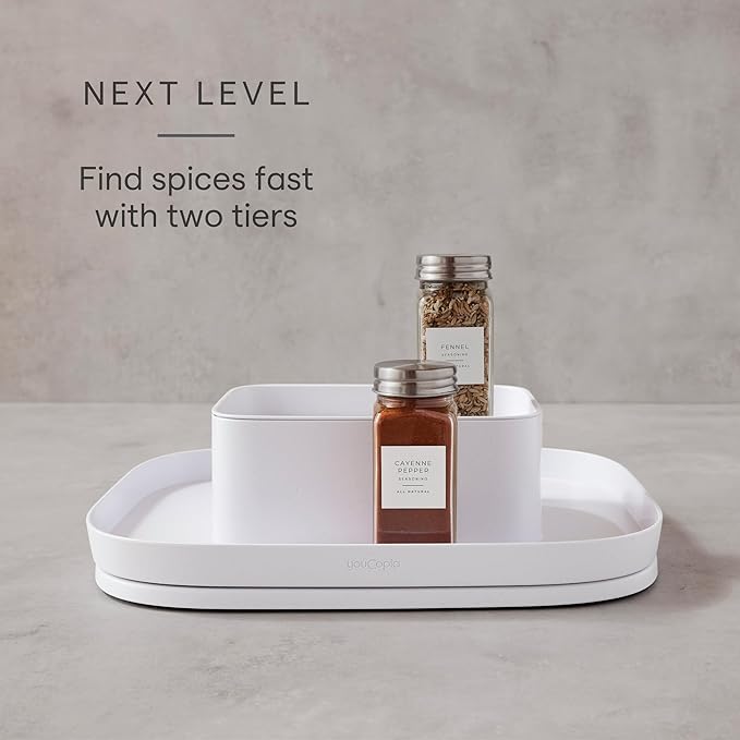 YouCopia MagicTrack Rectangle Lazy Susan Turntable 2-Tier Spice Rack: Jar & Bottle Storage Organizer for Kitchen and Bathroom