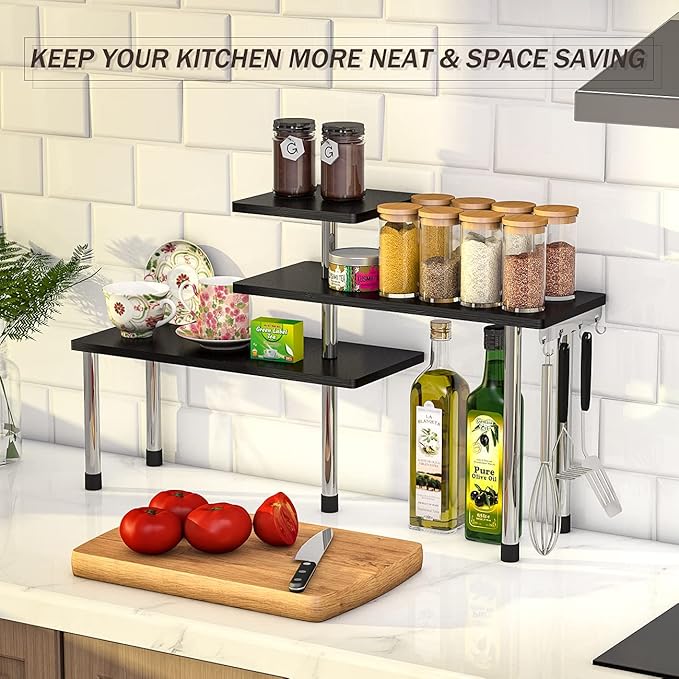 ZHWS Bathroom Counter Organizer Corner Shelf – Bathroom Organization Bamboo 3 Tier Spice Rack Makeup Organizer Bookshelf Spac