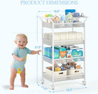 Baby Diaper Caddy Cart, 4-Tier Diaper Caddy Organizer and Storage, Rolling Utility Cart for Baby Supplies, Diaper Cart with W