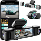 BOTSLAB 4 Channel Dash Cam 3K Front and Rear Inside 560° Coverage with Magnetic Side Cameras Car Camera with 3.18”Touch Scree