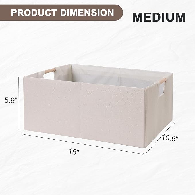 ANMINY 2PCS Storage Baskets for Organizing Collapsible Fabric Storage Bins Boxes with Wood Handles Closet Shelves Cube Organi