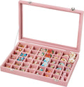 Frebeauty 48 Grid Jewelry Tray,Adjustable Earring Holder Organizer with Glass Lid,Velvet Drawer Jewelry Organizer for Rings,S