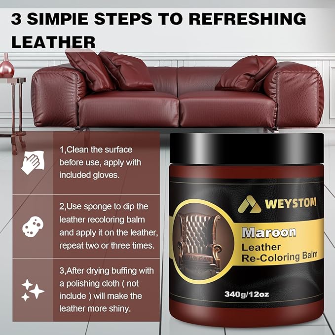 Leather Recoloring Balm, 12oz Large Size Leather Dye, Color Restorer, Scratch Repair, Furniture & Couch Restorer Kit, Repair 