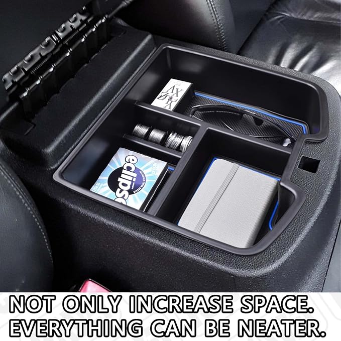 Center Console Organizer Compatible with 2007-2014 Chevy Silverado GMC Sierra Avalanche Tahoe Suburban Yukon Yukon XL Accessories, Floor Mounted Center Console ONLY,Blue Trim