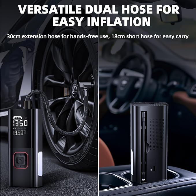 Jump Starter with Air Compressor, 5000A Battery Jumper Starter Portable (9L Gas/8L Diesel) with 160PSI Auto-Shutoff Tire
