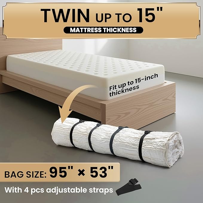 TAILI Mattress Vacuum Bag, Twin/Twin-XL Mattress Vacuum Storage Bag with 4 Straps, Sealable Bag for Memory Foam, Latex, Easy 