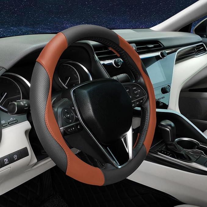 Steering Wheel Cover Universal Standard Size 14.5-15 inch, Breathable Microfiber Leather, Anti-Slip, Soft Grip, Sporty Design