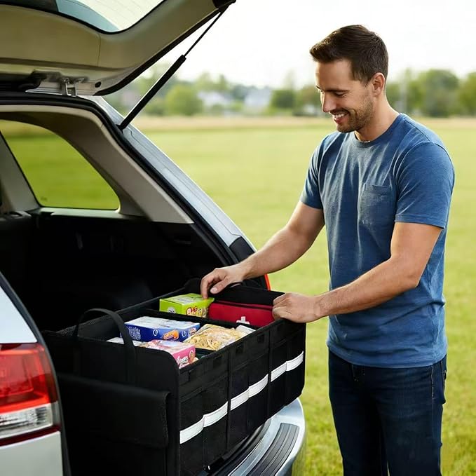CloudDream Car Trunk Organizer and Storage, 35.4 Large Foldable Cargo Storage with 3 Compartments & 6 Pockets, Waterproof