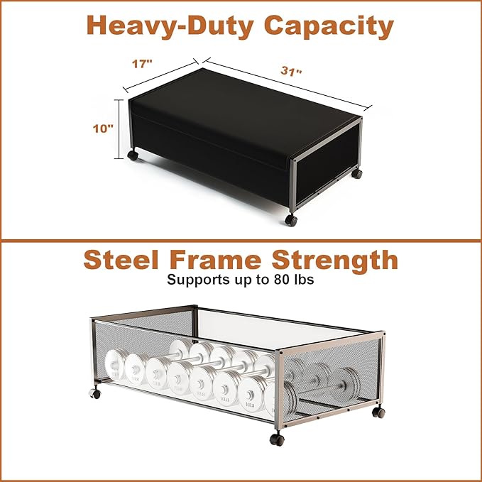 2 Pack Under the Bed Storage Containers,10 inch Height Under Bed Shoe Storage,31inch Long Underbed Storage with Wheels,Large 