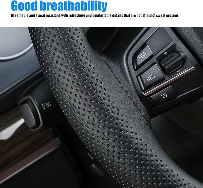 Pack-1 Leather Steering Wheel Cover, Universal Non-Slip Stitch On Wrap, DIY Car Wheel Cover Protector with Needle and Thread 