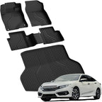 LASFIT Floor Mats & Trunk Mat for Honda Civic Sedan 2016-2021, All Weather TPE Custom Fit Floor Liners for 2016 2017 2018 2019 2020 2021, 1st & 2nd Row & Cargo Mat, Black (Not for Hatchback/Coupe)