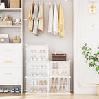 Shoe Rack Organizer 12 Tier Shoe Storage Cabinet with Door 96 Pair Tall Shoes Rack Expandable Free Standing Sturdy Plastic Ea
