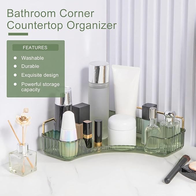 INVSSENE Corner Bathroom Countertop Organizer, Vanity Organizer Trays for Counter, Makeup Organizers, Perfume Tray, Skincare 