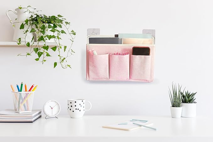 Wall Hanging Organizer Bag/Hanging Baskets with Large Mesh Compartment & 3 Pockets，Over the Door Hanging Organizer Space Savi