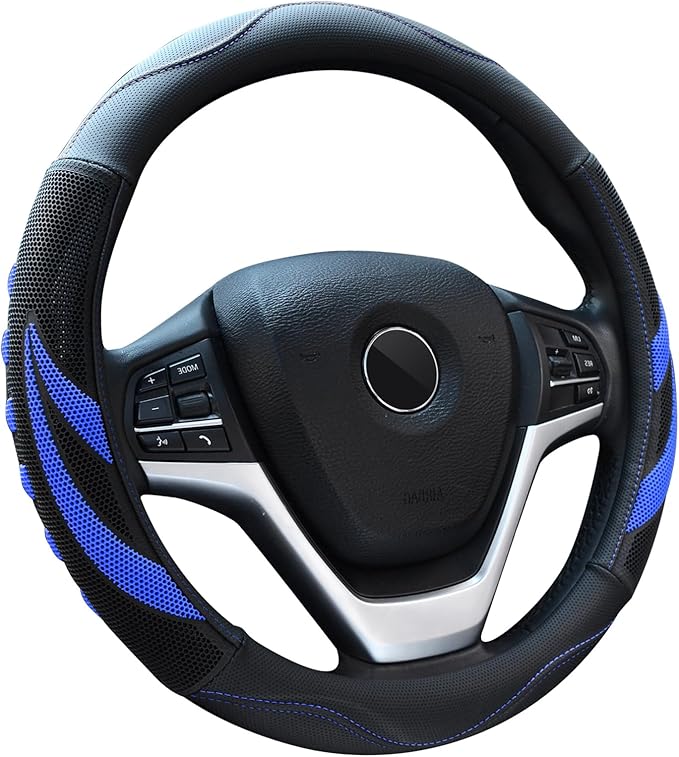 Alusbell Microfiber Leather Steering Wheel Cover Breathable Auto Car Steering Wheel Cover for Men and Women Universal 15 Inch
