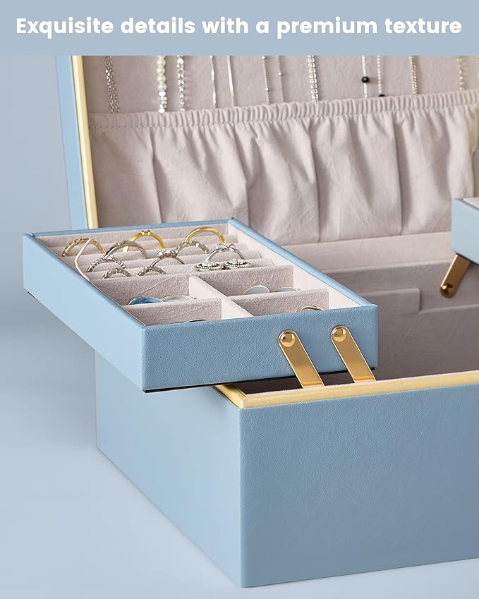 Lolalet Jewelry Box Organizer for Women Girls, 2 Layer Jewelry Organizers and Storage for Necklace Earrings Rings Bracelets, 
