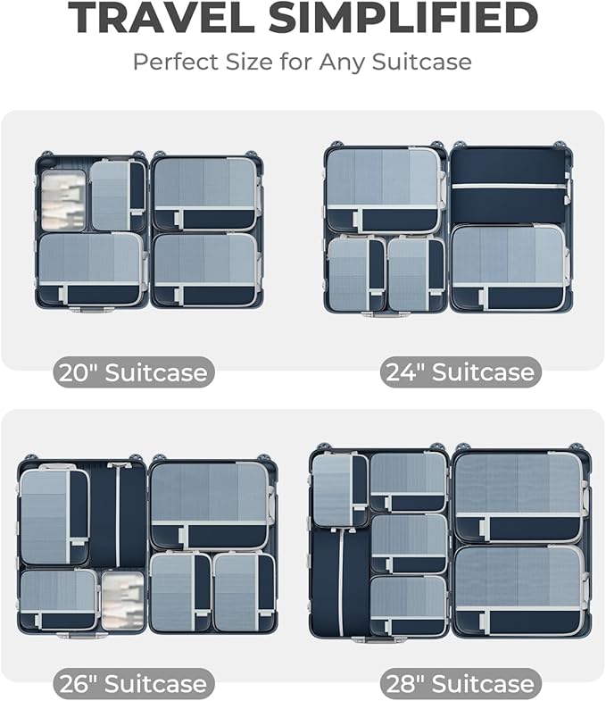 Percover Compression Packing Cubes 10-Piece Set, Packing Cubes Compression for Travel with Toiletry Bag, Laundry Bag & Shoe B