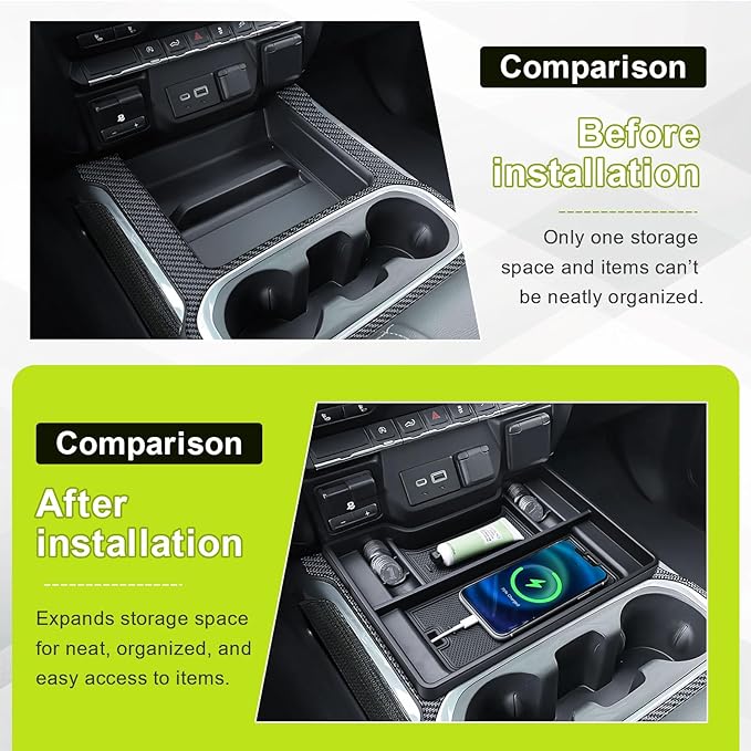 Center Console Organizer Compatible with 2019-2022 Chevy Silverado/GMC Sierra 1500 & 2020-2023 Silverado/Sierra 2500HD 3500HD Accessories Armrest Storage Tray (Full Console w/Bucket Seats Only)