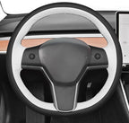 MEWANT Hand Stitched Real Leather Steering Wheel Cover for Tesla Model 3 2017-2023 / Model Y 2020-2023 for Tesla Model 3/Y Accessories(3D Style)