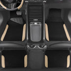 CAR PASS Faux Leather Steering Wheel Cover and Waterproof Car Floor Mats,Universal Car Combo Fit for 95% Sedan,SUV,Cars,14.5-15inch Sporty Anti-Slip Safety Comfortable Design(Black＆Beige)