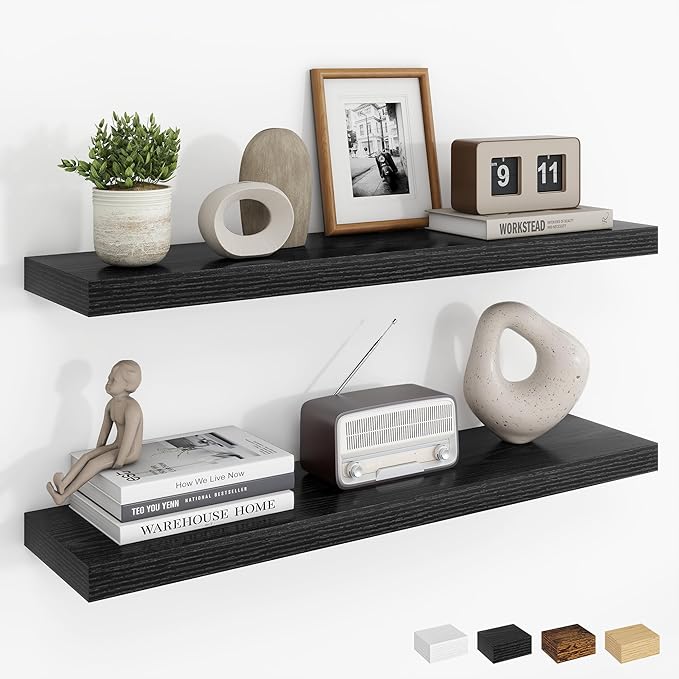 Dreamland 30Inch Floating Shelves for Wall, Rustic Wooden Black Floating Shelves for Bathroom|Bedroom|Kitchen, Deep Wall Moun