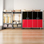 Heavy Duty Portable Closet Wardrobe, Garment Rack with Cover & Hanging Rods, Freestanding Wardrobe with Magnetic Door, Metal 